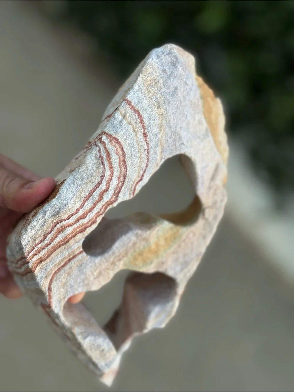 Natural Sandstone Decorative Rock w/ Red & Cream Striations for Aquarium or Tank